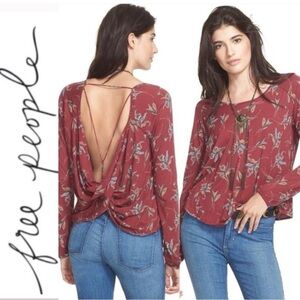 Free People Red Ruched Backless Elsa boho Open back top NWOT